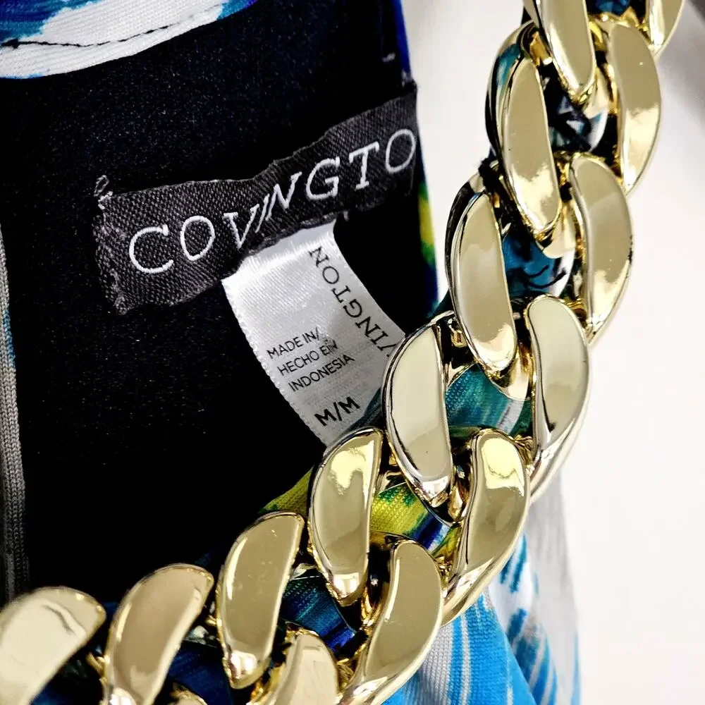 Covington Women's Maxi Halter Sleeveless Dress Gold Rope Chain Neckline Size M - Picture 4 of 9